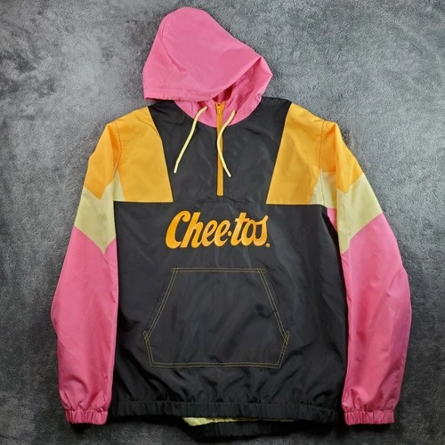 Cheetos Jacket Mens L Black Windbreaker 1/4 Zip Pullover Hooded Chester Cheetah video thumbnail
