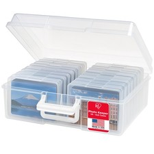 IRIS USA 4" x 6" Photo Storage Box Craft Keeper, Transparent Handle Container...