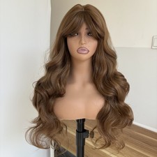 Cosplay Wigs With Fringe Halloween Synthetic Hair Medium brown Long Wavy Layered