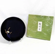 Japanese Echizen Lacquerware Round Tray by Ritsuzan Tomita Chinkin Wood Craft