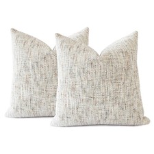 Textured Neutral Throw Pillow Covers 20x20 Inch Set of 2 Soft Woven Chenille ...