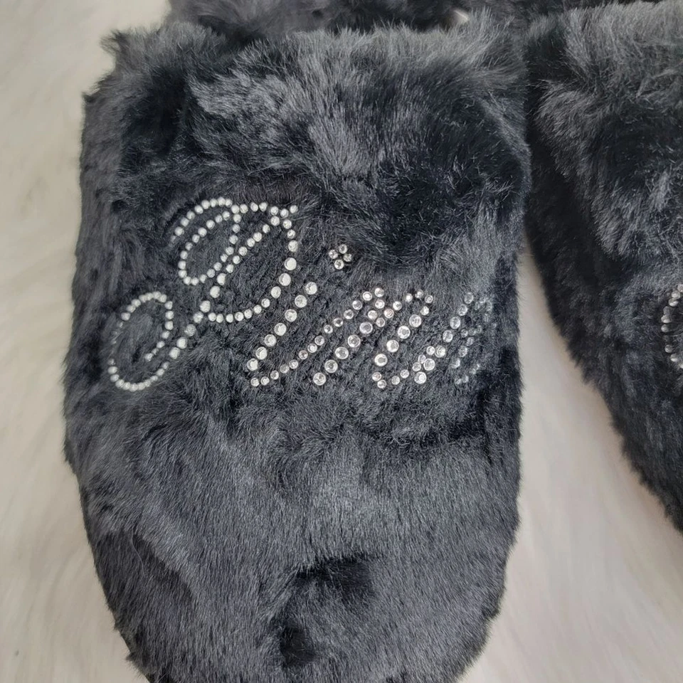 РОЗОВЫЙ Victorias Secret искусственного меха закрытый носок блестящий логотип тапочки женщин размер XL новый - Изображение 4 из 4