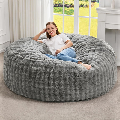 Giant 5FT Bean Bag Chair for Adults - Fluffy, Washable Cover, Grey