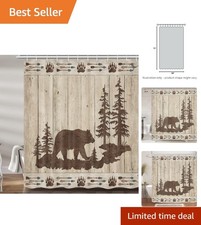 Stylish Bear Shower Curtain Set - Rustic Nature-Themed 72" x 72" with Hooks