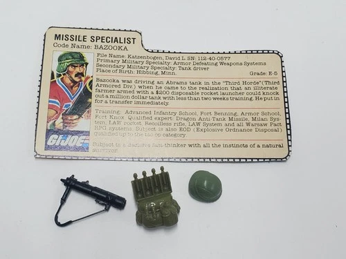 1985 Bazooka Complete Accessory Set Filecard Vintage GI Joe Figure Parts ARAH