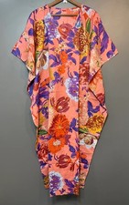 Indian Cotton Orange Floral Printed Kaftan Dress Women's Clothing Kaftan Dress