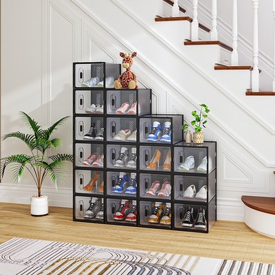 6/12/18PCS Clear Shoe Storage Box Magnetic Sneaker Organizer Plastic Box