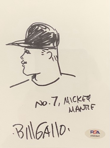 Bill Gallo Signed Sketch Original Mickey Mantle One Of One Autograph PSA/DNA - Picture 3 of 8