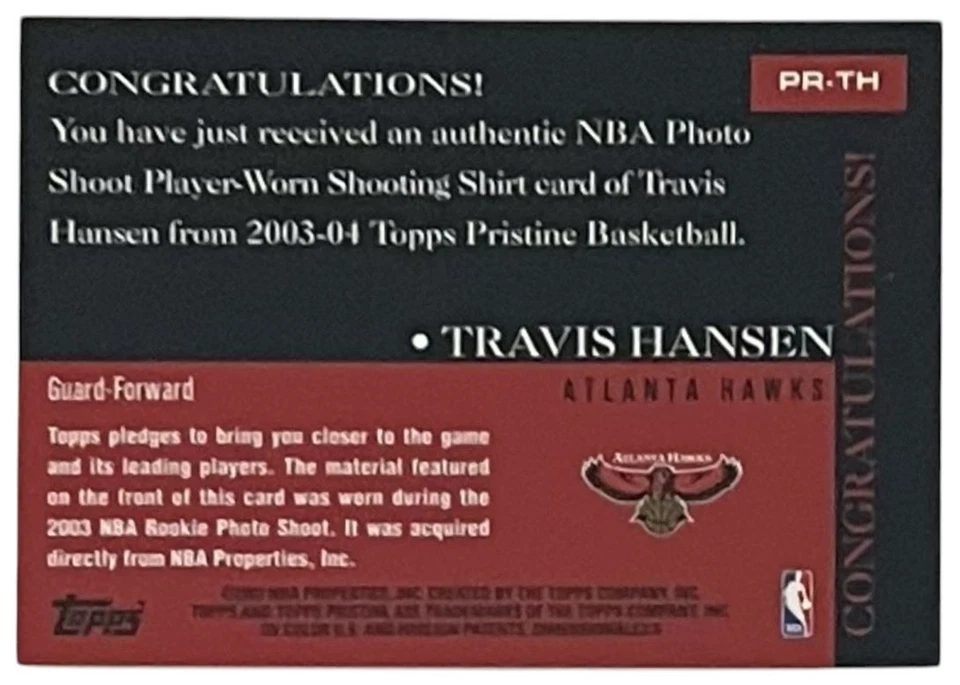 2003 Topps Pristine Recruit Relics #PR-TH Travis Hansen Atlanta Hawks - Image 2 of 2