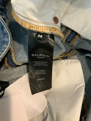 Balmain Paris Vintage Blue Denim Pleated Mini Skirt, Size 4 | 36 NWT image 10