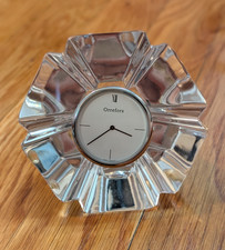Vtg Orrefors Sweden Orion Lead Crystal Art Glass Desk Clock Paperweight Sweden