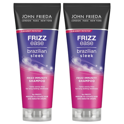 2 x John Frieda Frizz Ease Brazilian Sleek Immunität Shampoo 250ml Keratin Tropfen