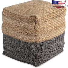 Jute Cotton Pouf Ottoman Cozy Casual Decor Rustic Braided Design Small Spaces US