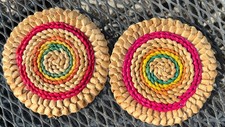 "Dos remaches de paja tejidos a mano de 7""/almohadillas calientes: soportes para ollas NUEVO