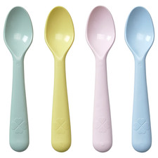 Lot of 4 IKEA KALAS Plastic Spoons Set Pastel Multicolor Kids Childrens NEW