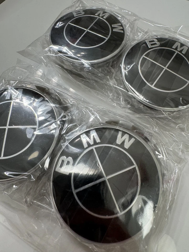 Set of 4 BMW all new Black 56MM Wheel Center Caps Logo Badge Emblem - Image 4 of 4