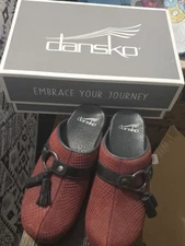 Dansko Shandi Clogs Dark Red Leather w/ Tassel Size 5.5-6 US / 36 EU