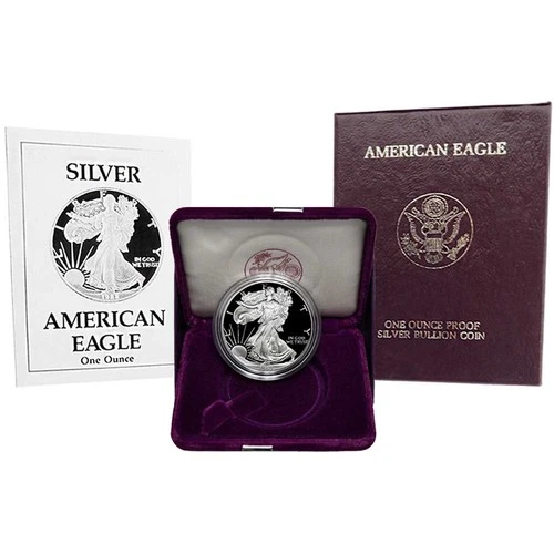 1993-P $1 1-oz Proof American Silver Eagle Box, OGP, &COA