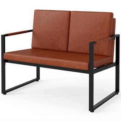 Modern Loveseat Sofa,2-Seater Sofa w/Solid Metal Frame & Removable Back Cushions