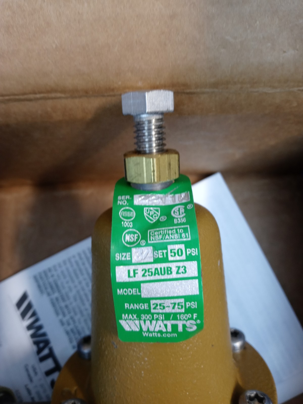 Watts LF25AUB-Z3 3/4" NPT Pressure Reducing Valve 25-75PSI EDP 0009257 Lead Free