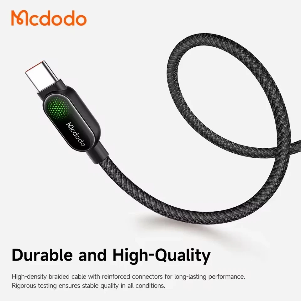 Mcdodo 100W USB-C to C Cable Neon Green Breathing Light 5A Fast Charge Braided - Image 4 of 4