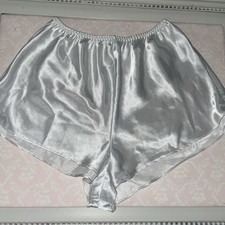 SATIN Shorts White lingerie SZ S silky Glossy boxer short PJ bottoms High Waist
