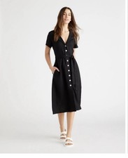 Quince Womens Shirt Dress Black Belted Notch Lapel Short Sleeve 100% Linen XL