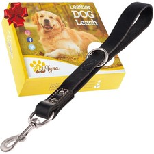 Short Leather Dog Leash 12-inch Length by 1-inch Wide Traffic Lead for Dogs