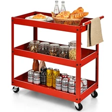 Costway 330lbs Capacity 3-Tier Utility Cart Metal Storage Service Trolley  Red