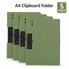 5 Pack A4 Clipboard Folder with Clip PP Plastic File Holder Office School Green