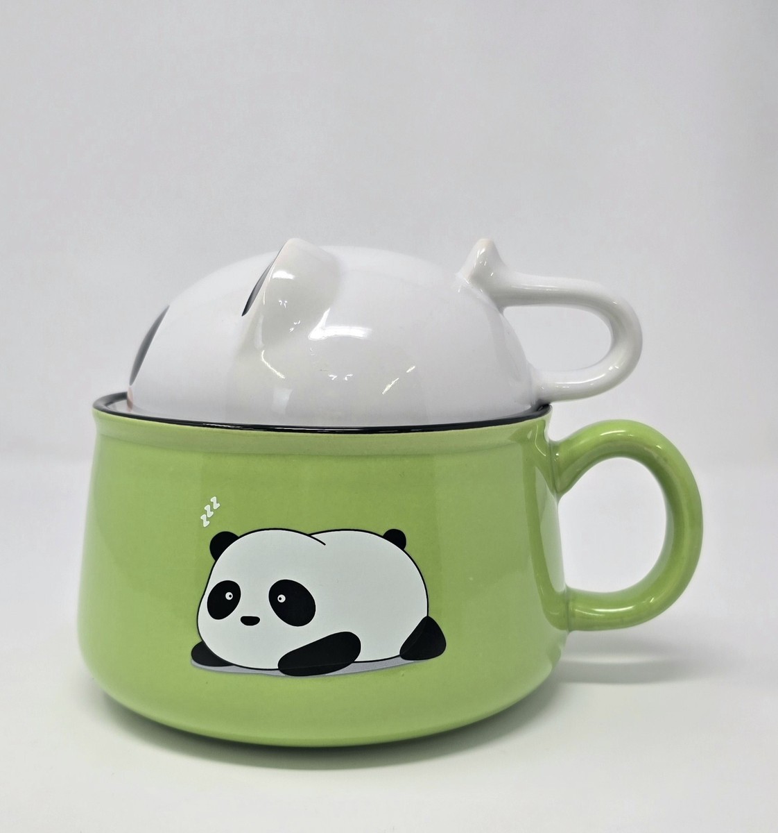 Green & White Kawaii Panda Soup / Noodle Bowl Mug Cup Ramen Bowl