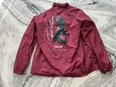 Naruto x Itachi Primitive Men's Size L Burgundy Coach Jacket Anime