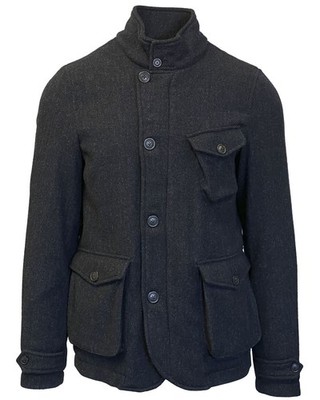 Baracuta Mens Herringbone Woven Wool Jacket Small (40) Midnight Blue - NWT $895