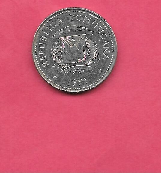 DOMINICAN REPUBLIC KM71.1 1991 OLD XF-SUPER FINE CIRCULATED 25 CENTAVOS COIN