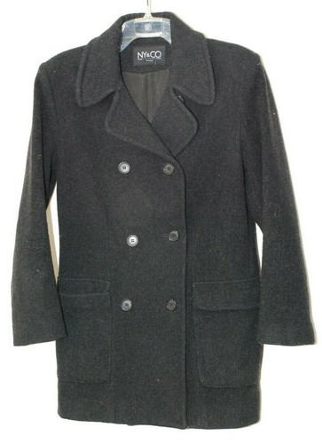 Black Pea Coat Double Breasted Wool 