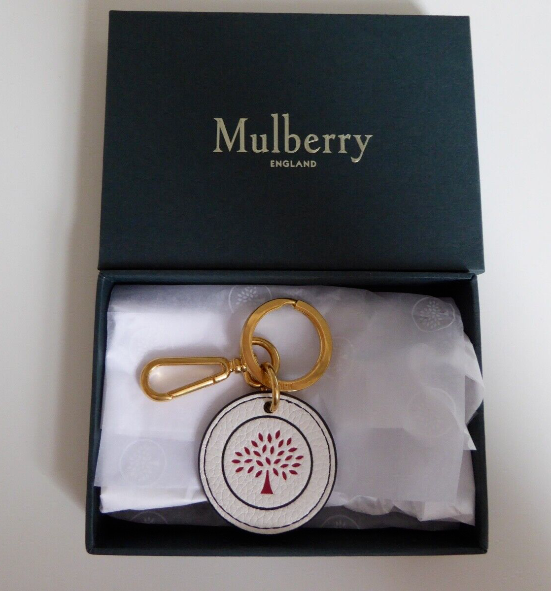 MULBERRY White Grain Leather Key Ring / Bag Charm eBay