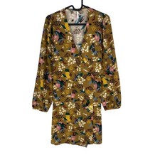 I. CODE Women Green Khaki V Neck Long Sleeves Wrap Up Dress Size EU 34 UK 6 US 4