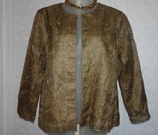 CHICO'S Golden Fleur Silk LIZ Blazer Jacket Size 3 16 / 18 XL Gold Open Front