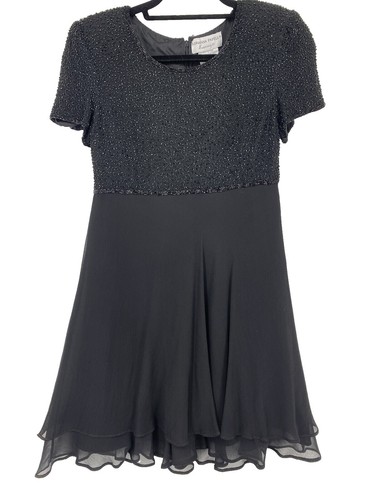 sachin and babi light blue dress Adrianna Papell Boat Neck Short Sleeves Back Zipper Short Beaded Mesh Dress Stone / 0