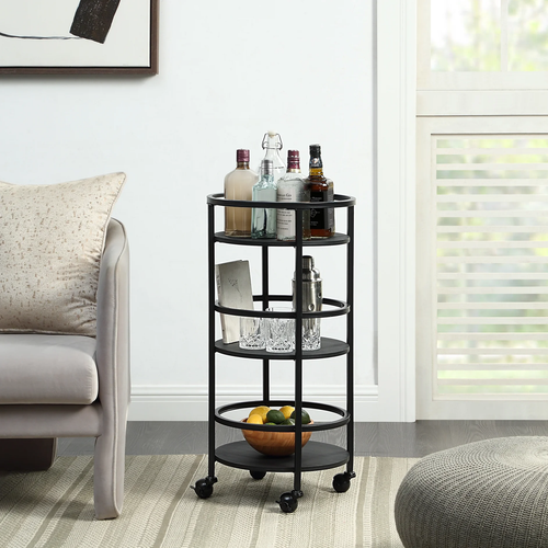 32" 3-Tier Rolling round Kitchen Storage Bar Cart, Black