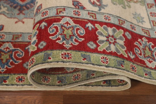 Geometric Ivory/ Red Super Kazak Oriental Area Rug 5'x7' Wool Handmade Carpet - Picture 11 of 12