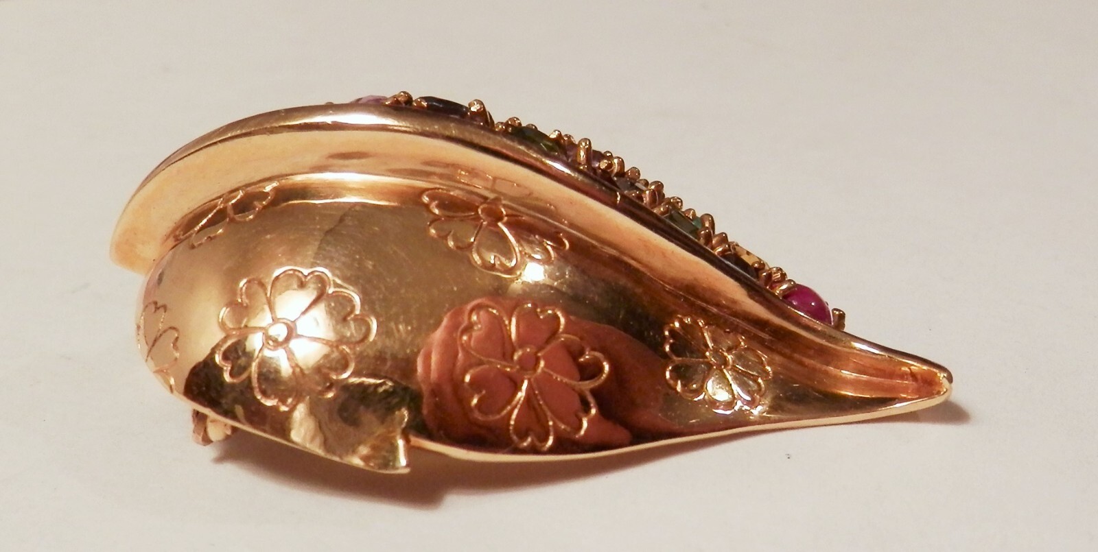 Solid 14K Yellow Gold Multi Gemstone Leaf Shape L… - image 3