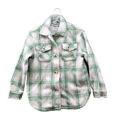 Primark Kids Girls Size 9-10 Years 140 cm Shacket Green White Plaid Fuzzy Fall
