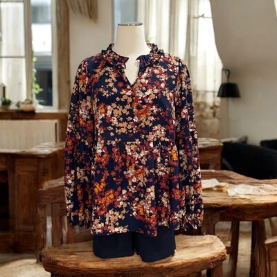 Hailey And Co Floral Ruffle Blouse Womens Large Boho Cottagecore Fall Top