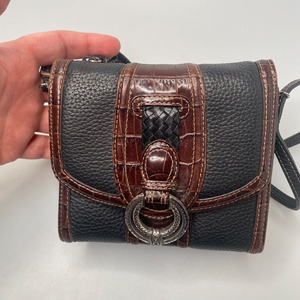 Brighton Black Pebbled Leather & Brown Mock Croc Crossbody Organizer