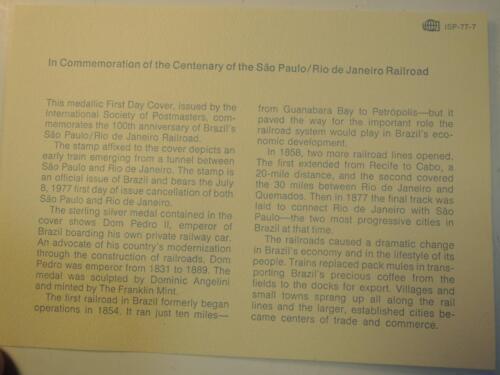 1977 Int'l Society of Postmasters Brazil Railroad / Trains Silver Medal - Picture 4 of 5