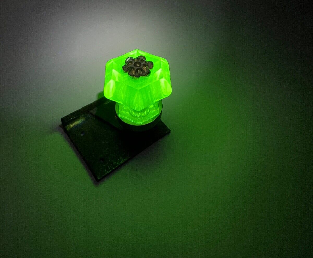 Antique Vaseline Glass Octagonal Door Knob Handle Lock Drawer