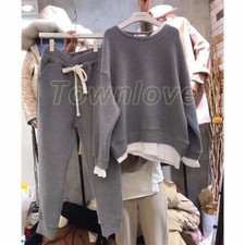Women Two Piece Set Loose Sweater Tracksuit Soild Color Pants Style Outfit Suits