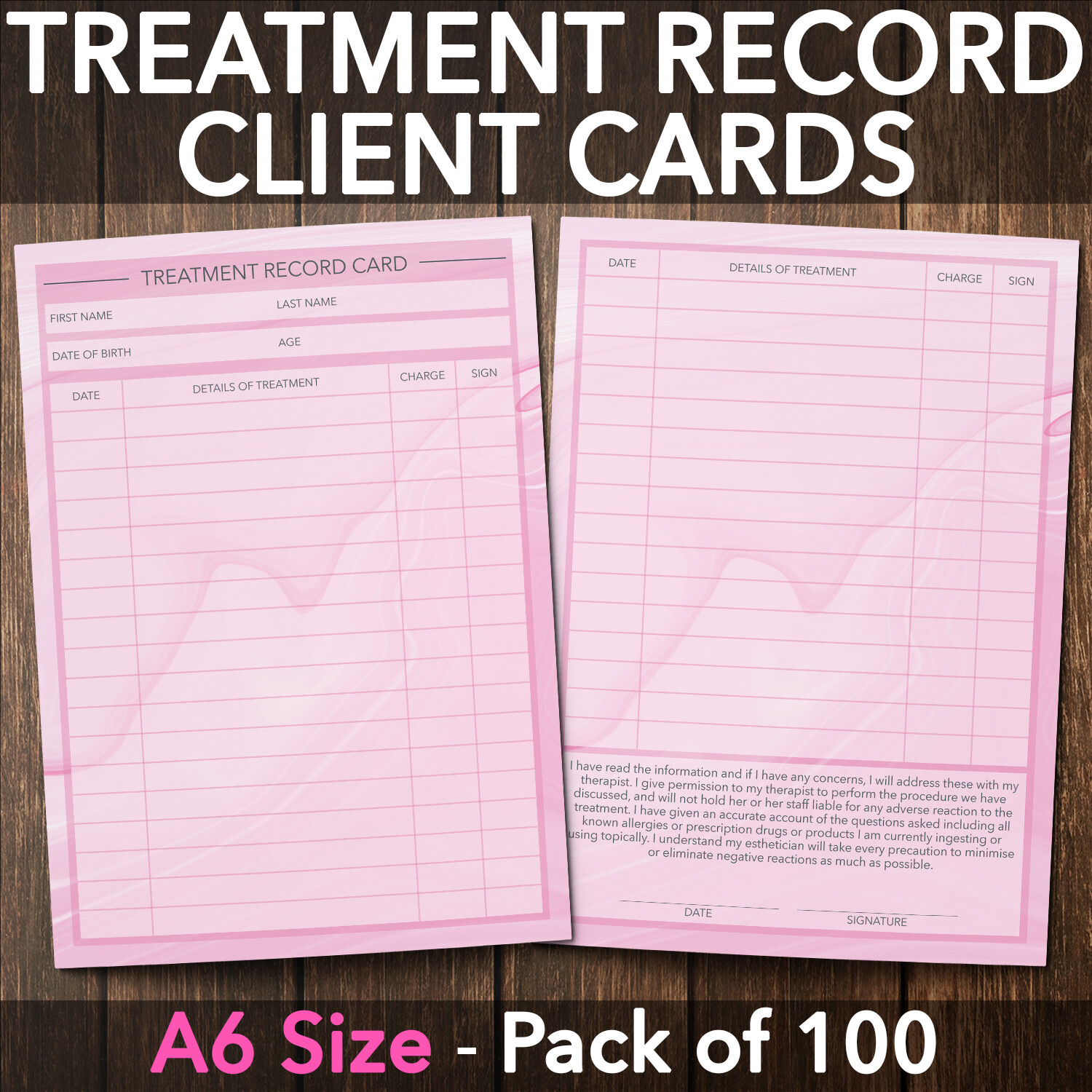 Treatment Record Card Consultation Form Massage Beauty PREMIUM Lash Salon x100
