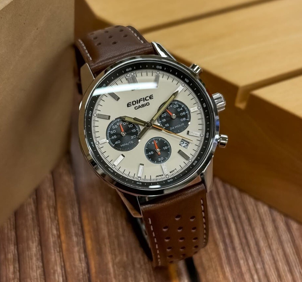 Casio Edifice EFR-575L-7A Cream Chronograph Analog Brown Leather